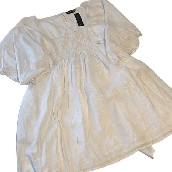 Chaudry White Square Collar Lace Detail Flowy Sleeves Dress Size Small NWT - Picture 1 of 13
